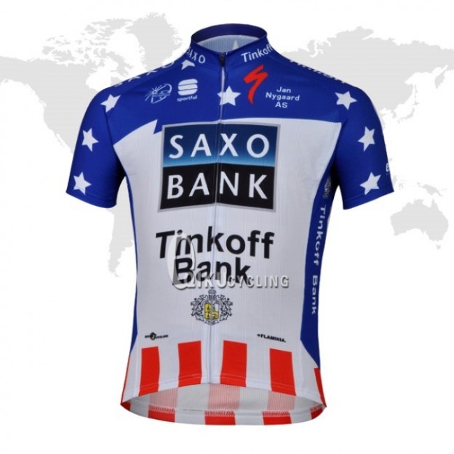 2013 Saxo Bank Tinkoff USA kampioen Fietsshirt Korte mouw blauw wit rood 722 2013 Saxo Bank Tinkoff USA kampioen Fietsshirt Korte mouw blauw wit rood 722