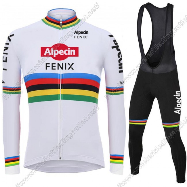2021 Alpecin Fenix World Champion wit Fietskleding Fietsshirt Lange Mouw+Lange Fietsbroek Bib 84 2021 Alpecin Fenix World Champion wit Fietskleding Fietsshirt Lange Mouw+Lange Fietsbroek Bib 84