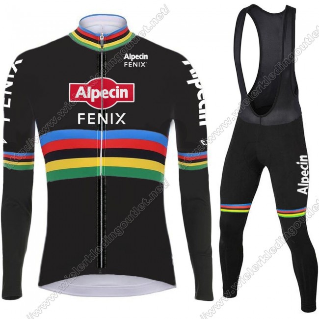 2021 Alpecin Fenix World Champion zwart Fietskleding Fietsshirt Lange Mouw+Lange Fietsbroek Bib 88 2021 Alpecin Fenix World Champion zwart Fietskleding Fietsshirt Lange Mouw+Lange Fietsbroek Bib 88