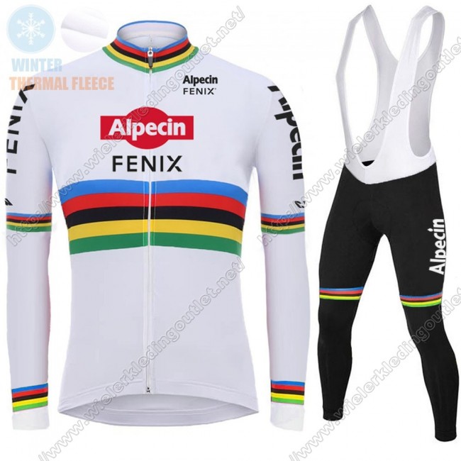 Winter 2021 Alpecin Fenix World Champion wit Fietskleding Fietsshirt Lange Mouw+Lange Fietsbroek Bib 92 Winter 2021 Alpecin Fenix World Champion wit Fietskleding Fietsshirt Lange Mouw+Lange Fietsbroek Bib 92