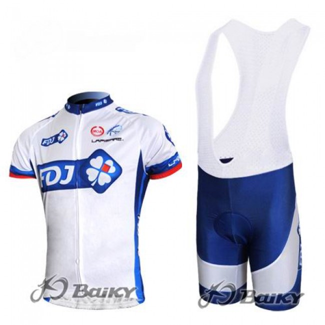 FDJ-BigMat Pro Team Fietsshirt Korte mouw Korte fietsbroeken Bib met zeem Kits wit blauw 4240 FDJ-BigMat Pro Team Fietsshirt Korte mouw Korte fietsbroeken Bib met zeem Kits wit blauw 4240