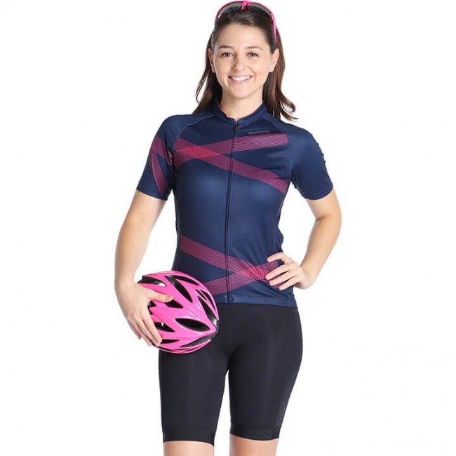 Dames SHIMANO Sumire Wielerkleding Wielershirt Korte Mouw+Korte Fietsbroeken DunkelBlauw GDDND GDDND Dames SHIMANO Sumire Wielerkleding Wielershirt Korte Mouw+Korte Fietsbroeken DunkelBlauw GDDND GDDND