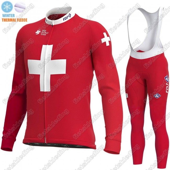 Swiss FDJ Winter Thermal Fleece 2021 Wielerkleding Set Fietsshirts Lange Mouw+Lange Fietsrbroek Bib 2021390 Swiss FDJ Winter Thermal Fleece 2021 Wielerkleding Set Fietsshirts Lange Mouw+Lange Fietsrbroek Bib 2021390