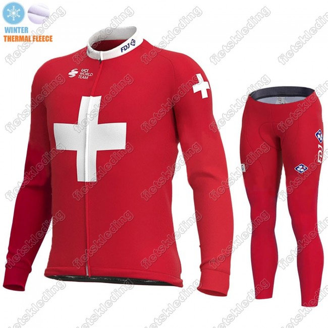 Swiss FDJ Winter Thermal Fleece 2021 Wielerkleding Set Fietsshirts Lange Mouw+Lange Fietsrbroek Bib 2021394 Swiss FDJ Winter Thermal Fleece 2021 Wielerkleding Set Fietsshirts Lange Mouw+Lange Fietsrbroek Bib 2021394