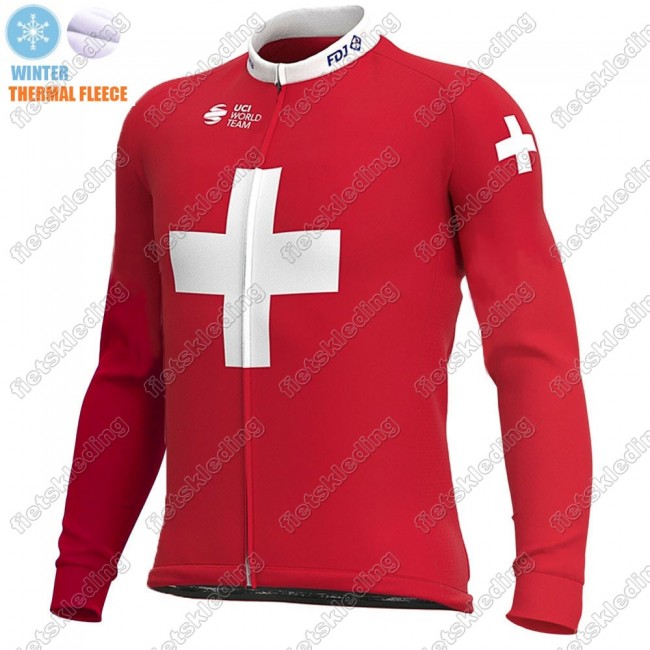 Swiss FDJ Winter Thermal Fleece 2021 Fietsshirt Lange Mouw 2021388 Swiss FDJ Winter Thermal Fleece 2021 Fietsshirt Lange Mouw 2021388