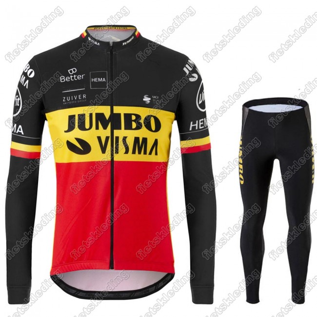 Jumbo Visma 2021 Belgium Wielerkleding Set Fietsshirts Lange Mouw+Lange Fietsrbroek Bib 2021217 Jumbo Visma 2021 Belgium Wielerkleding Set Fietsshirts Lange Mouw+Lange Fietsrbroek Bib 2021217