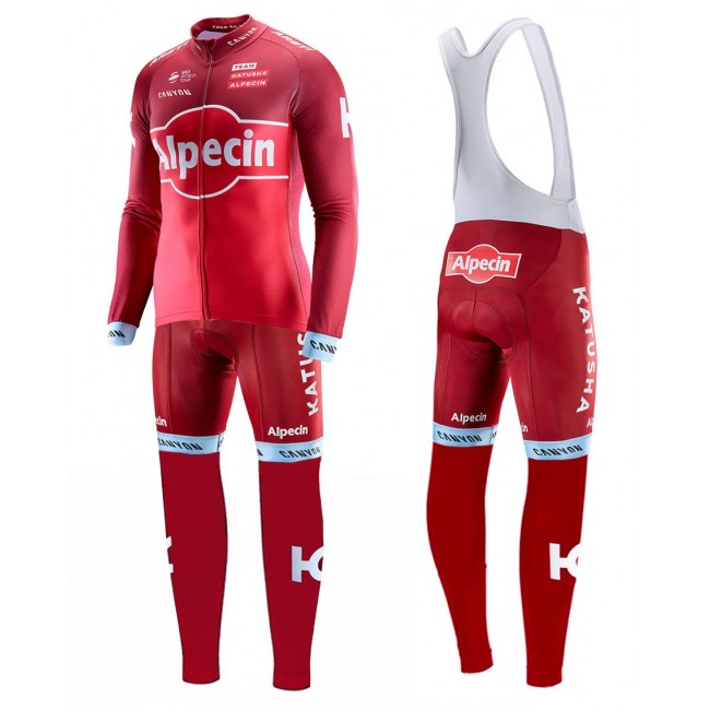 2017 Katusha Alpecin rood Fietskleding Wielershirt lange mouw+Lange fietsbroeken Bib 2483 2017 Katusha Alpecin rood Fietskleding Wielershirt lange mouw+Lange fietsbroeken Bib 2483