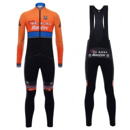 2017 De-Rosa Pro Team Orange-zwart Fietskleding Wielershirt lange mouw+Lange fietsbroeken Bib 2459