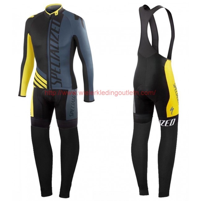 2016 Specialized Pro Team SZK zwart-grijs-geel Set Wielerkleding Wielershirt lange mouw+Lange fietsbroeken Bib 213724 2016 Specialized Pro Team SZK zwart-grijs-geel Set Wielerkleding Wielershirt lange mouw+Lange fietsbroeken Bib 213724