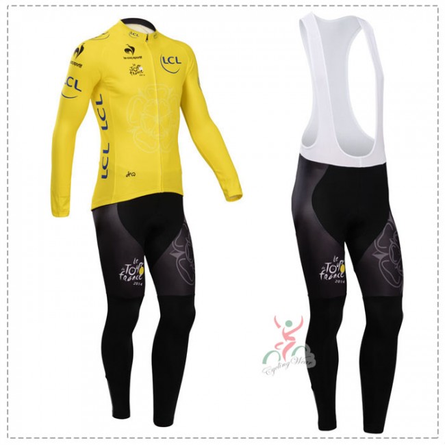 Tour de France le coq sportif 2014 Fietskleding Fietsshirt Lange Mouwen Geel+Lange Fietsbroeken Bib 1385 Tour de France le coq sportif 2014 Fietskleding Fietsshirt Lange Mouwen Geel+Lange Fietsbroeken Bib 1385